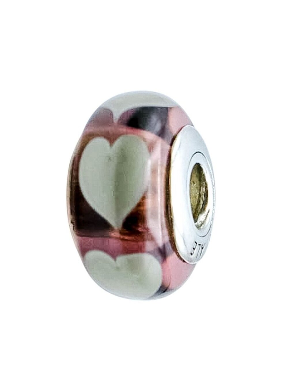Pandora Violet Murano Glass Charm Grey Hearts Sterling Silver Retired